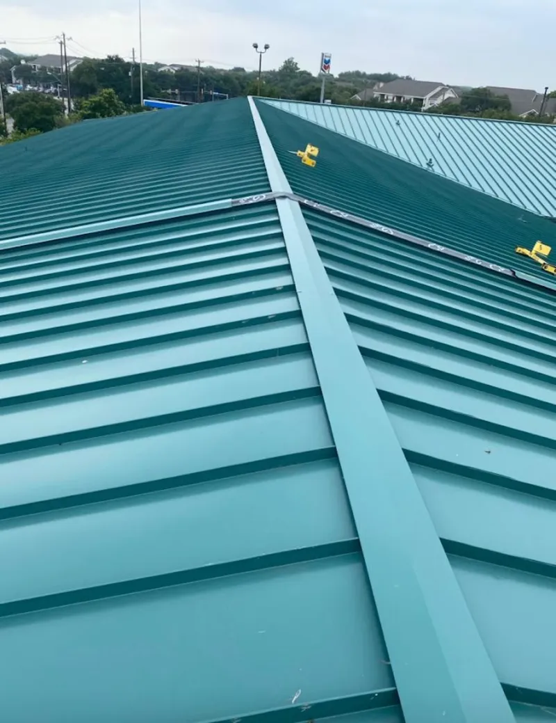 Green commercial metal roof ridge and valley for Metal Roof Repair in Mount Prospect